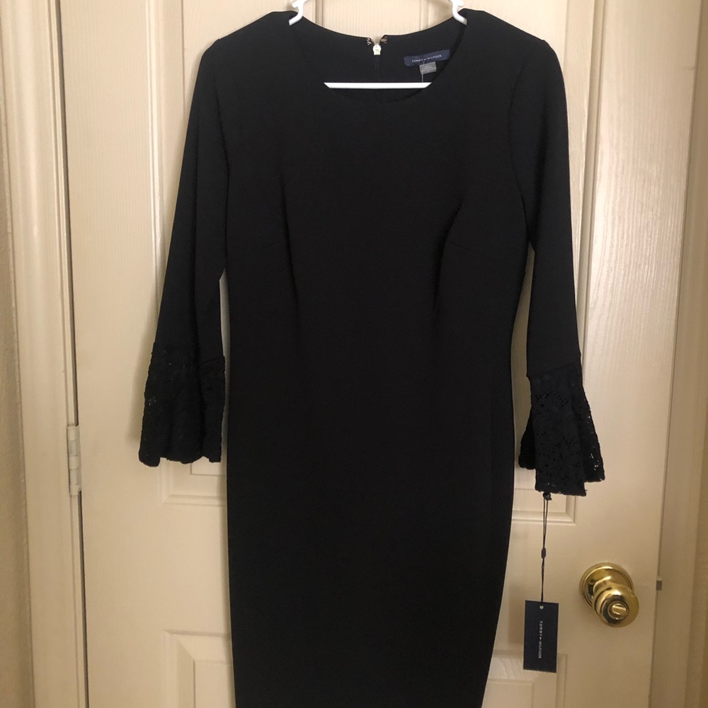 Tommy H black dress flare sleeves